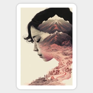 Twilight in the Land of the Rising Sun: A Lovely Ukiyo-e Double Exposure Art Sticker